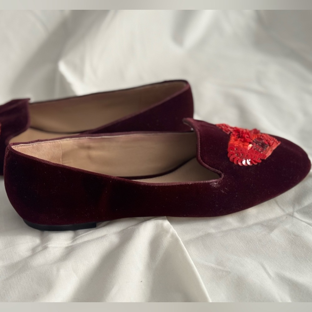 NEW Tory Burch Sz 9 Purple burgundy velvet lofer beaded heart and dove - Picture 5 of 15